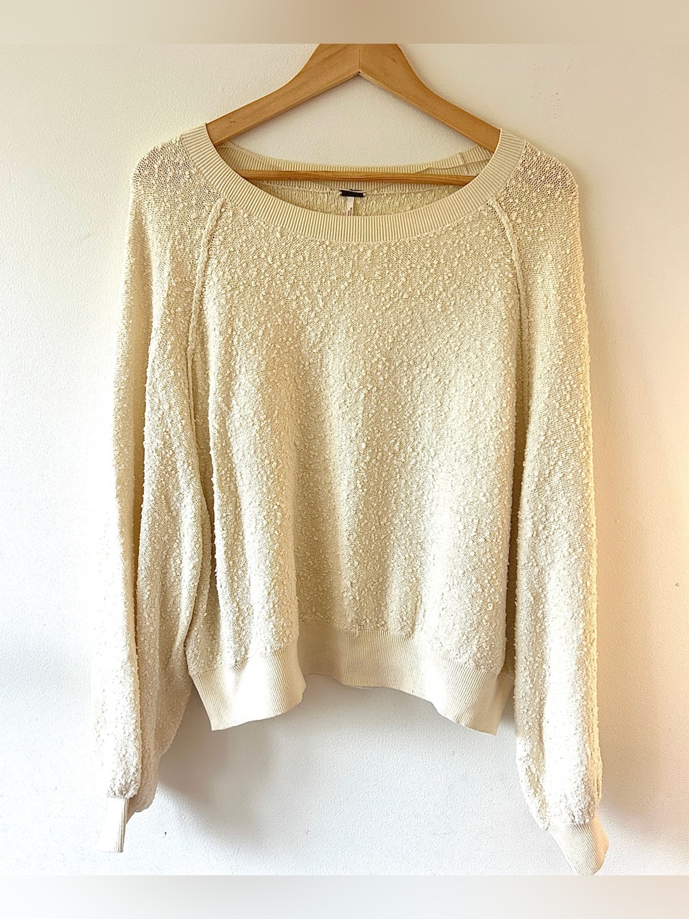 Free People “Found My Friend” Cream Popcorn Boucle Pullover Sweater • Size XS
